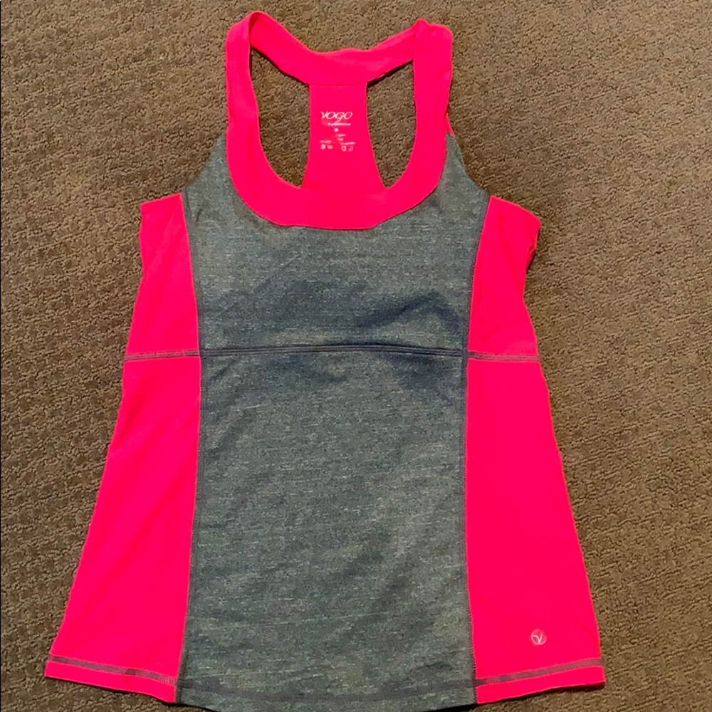 Grey and neon pink vogo athletic tank top